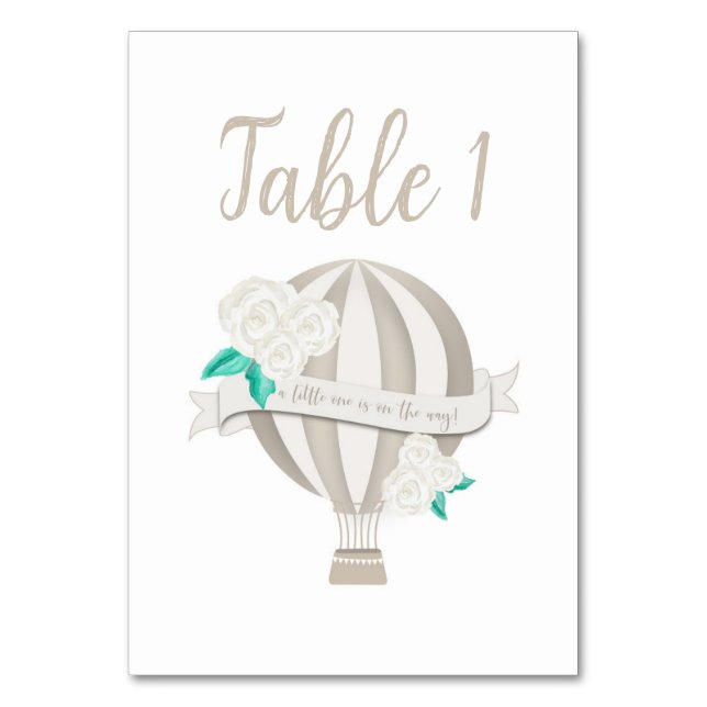 Neutral Hot Air Balloon Baby Shower Table Number (Front)