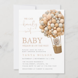 Neutral Hot Air Balloon Bear Baby Shower Invite