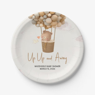Neutral Hot Air Balloon Up and Away Baby Shower Paper Plate