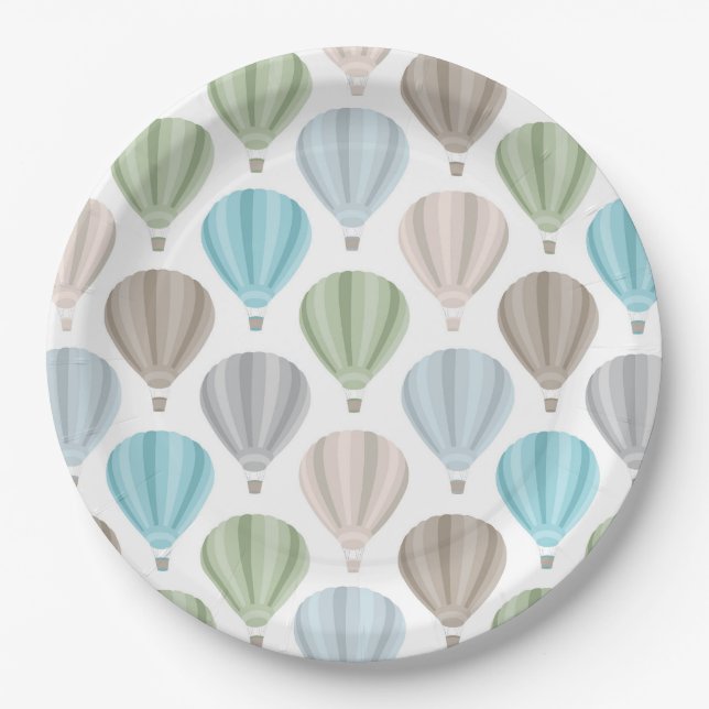 Neutral Hot Air Balloons Pattern Paper Plate (Front)