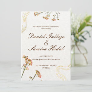 Neutral Illustration Floral Wedding Invitation