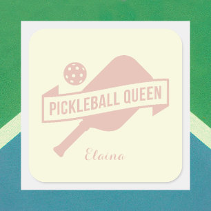Neutral Ivory and Blush Pink Pickleball Queen  Square Sticker
