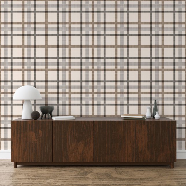 Neutral Ivory Beige Brown Plaid Squares Stripes Wallpaper (Creator Uploaded)