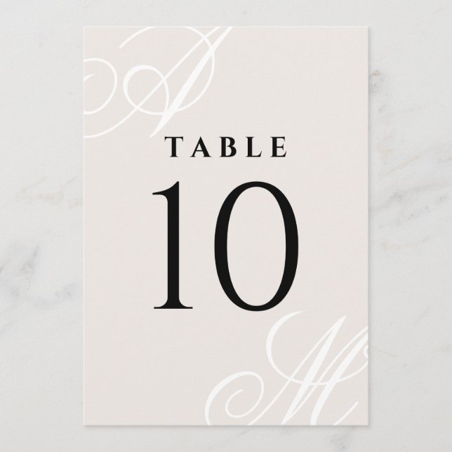 Neutral Ivory Beige Elegant Monogram Table Numbers (Front)