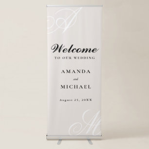 Neutral Ivory Beige Elegant Monogram Wedding Retractable Banner