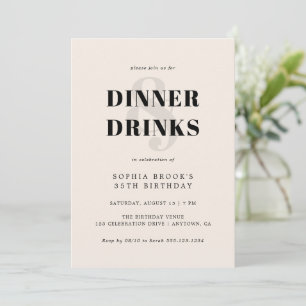 Neutral Ivory Bold Typography Birthday Dinner Invitation