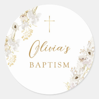 Neutral Ivory Gold Wildflower Baptism Classic Round Sticker