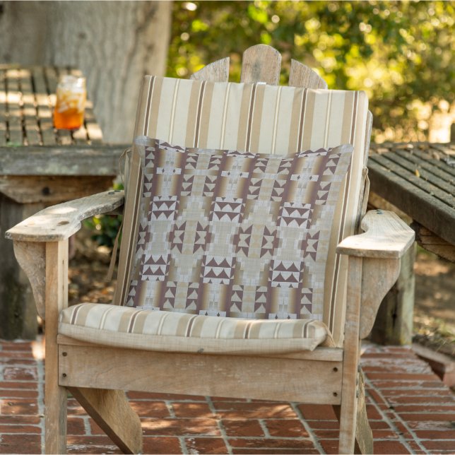 Neutral Ivory Khaki Beige Taupe Brown Tribal Art Cushion (Chair)