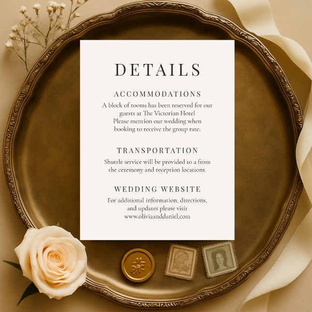 Neutral Ivory Minimalist Elegant Wedding Details Invitation (Creator Uploaded)