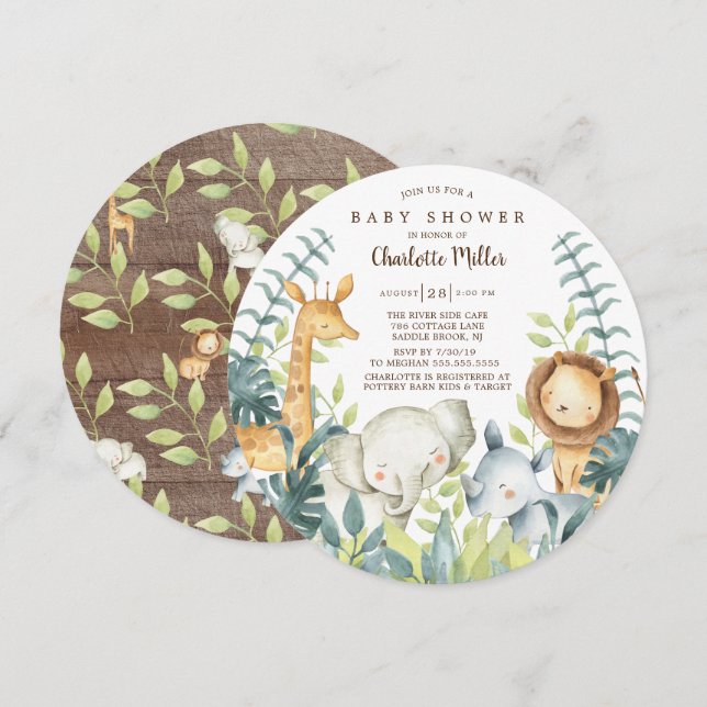 Neutral Jungle Animals Baby Shower Invitation (Front/Back)
