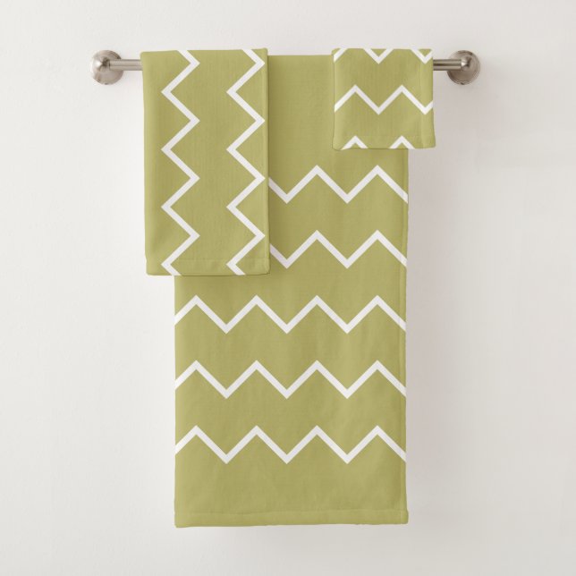 Neutral Khaki sounds with white tack Bath Towel Set (Insitu)