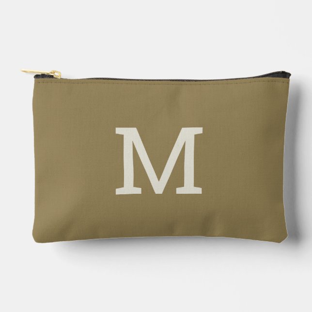 Neutral Khaki Taupe Monogram Initial Accessory Bag (Front)