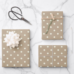 Neutral Khaki White Polka Dot Aesthetic Pattern Wrapping Paper Sheet