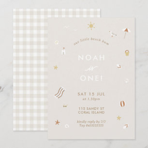 Neutral Kids Beach Pool Party Theme Birthday Invitation
