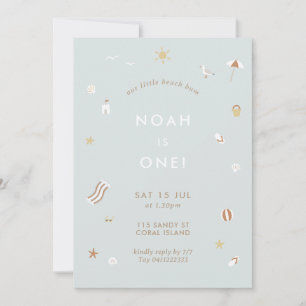 Neutral Kids Beach Pool Party Theme Birthday Invitation
