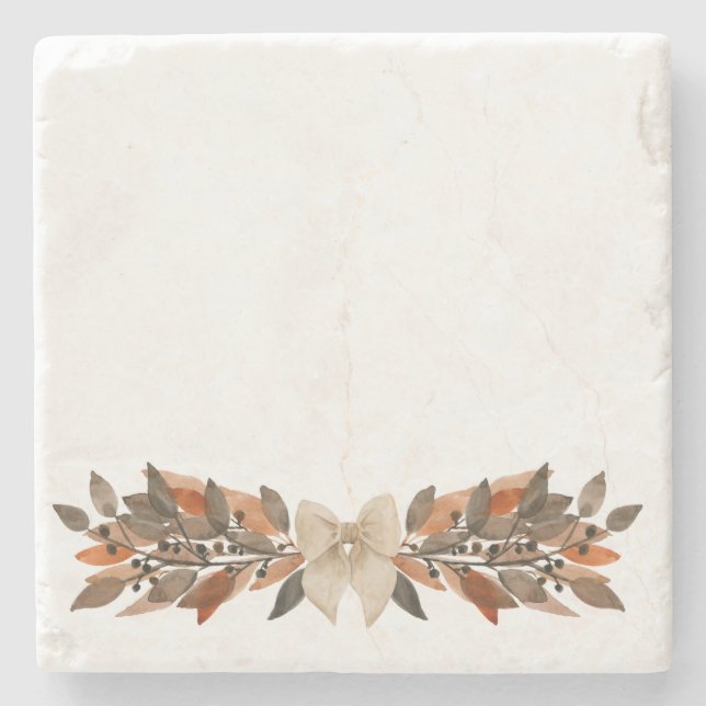 Neutral Leaf Thanksgiving Stone Coaster (Front)