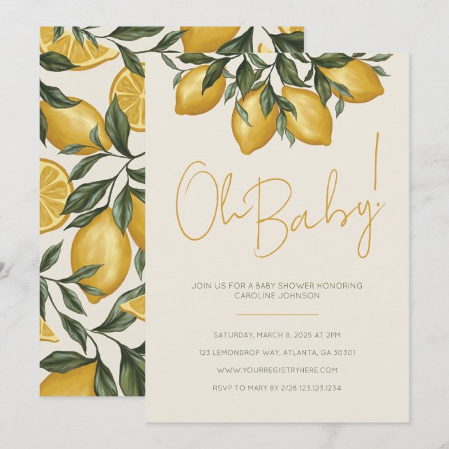 Neutral Lemon Baby Shower Invitation (Front/Back)