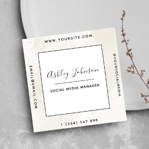 Neutral Light Beige Pastel Marble QR Code Clean Square Business Card