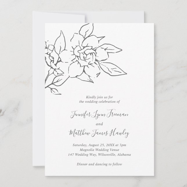 Neutral Line Art Floral Elegant Wedding Invitation (Front)