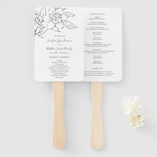Neutral Line Art Floral Elegant Wedding Program Hand Fan