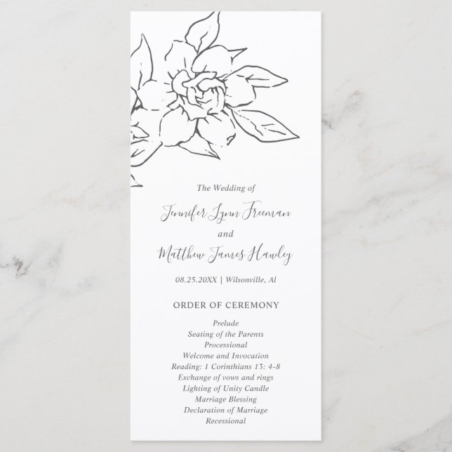 Neutral Line Art Floral Elegant Wedding Programme (Front)