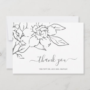 Neutral Line Art Floral Elegant Wedding Thank You Card