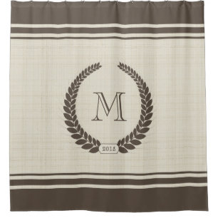Neutral Linen and Cocoa Style Fancy Monogram Shower Curtain