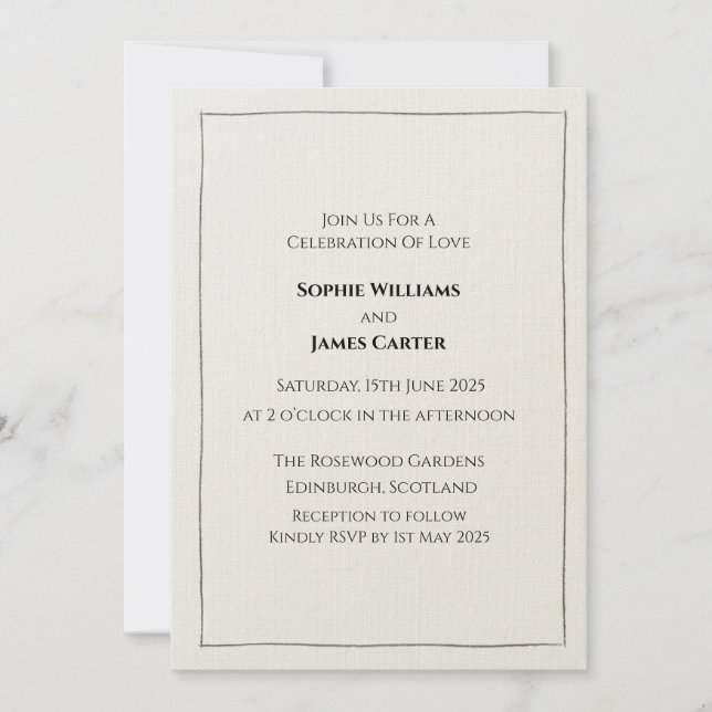 Neutral Linen Minimalist Wedding Invitation (Front)