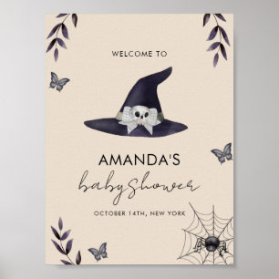 Neutral Little Boo Witch Hat Baby Shower Welcome Poster