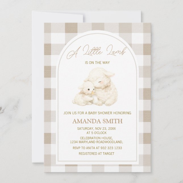 Neutral Little Lamb Baby Shower Invitation (Front)