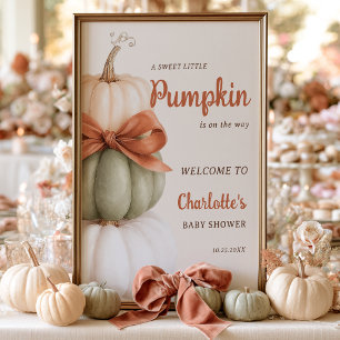 Neutral Little Pumpkin Girl Baby Shower Welcome Poster