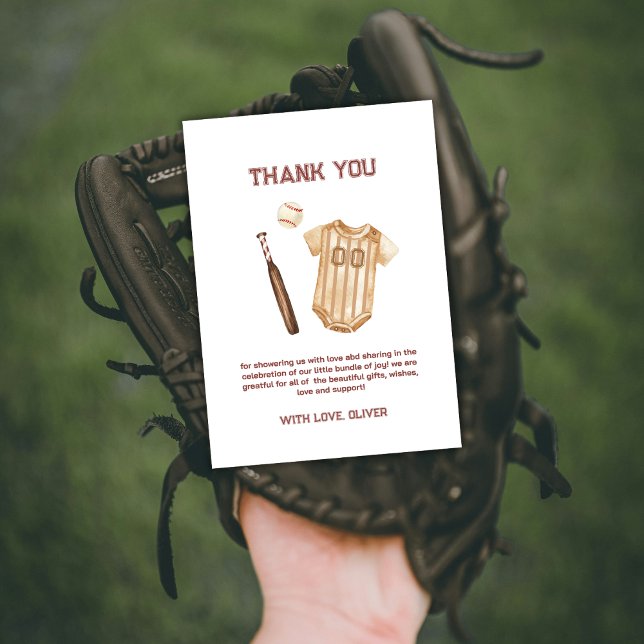 Neutral Little Slugger Baseball Boy Baby Shower  Thank You Card (Neutral Little Slugger Baseball Boy Baby Shower Thank You Card)