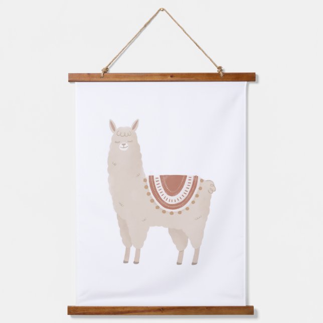 Neutral Llama Boho Nursery Decor Hanging Tapestry (Front)