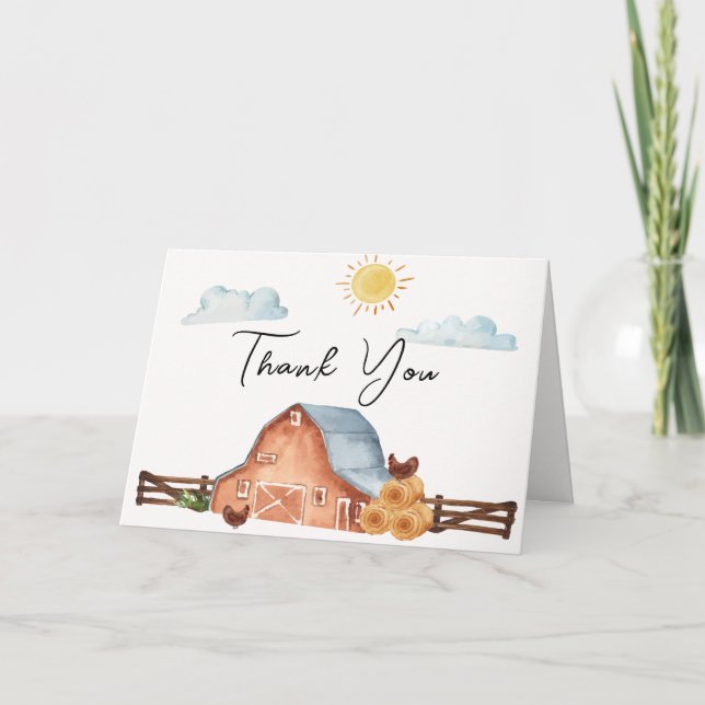 Neutral Locally Grown Farm Barn Baby Shower  Thank You Card (Front)