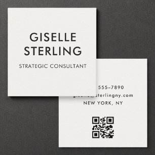 Neutral Luxury Minimal Typography QR Code Square Business Card