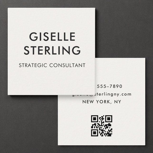 Neutral Luxury Minimal Typography QR Code Square Business Card (Creator Uploaded)