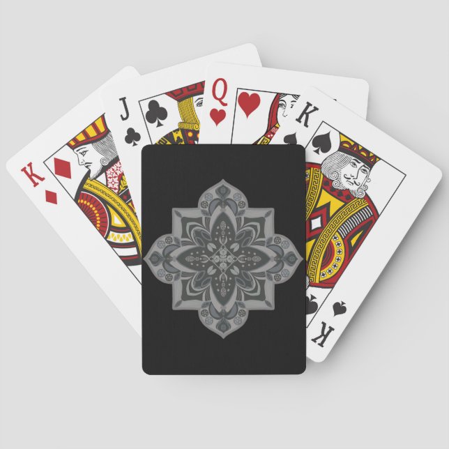 Neutral Mandala in Grey and Black Playing Cards (Back)