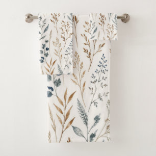Neutral Meadow Wild Grass Floral Bath Towel Set