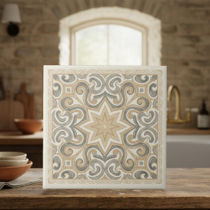 Neutral Mediterranean Pattern Pat#15 Greige ID1195 Tile