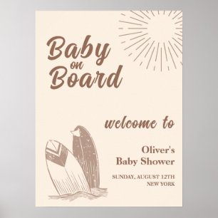 Neutral Minimal Boho Surfboard Baby Shower Welcome Poster