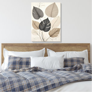 Neutral Minimal Leaf Modern Botanical Art Canvas Print
