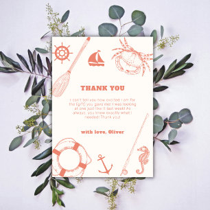 Neutral Minimal Nautical Fishing Boy Baby Shower  Thank You Card