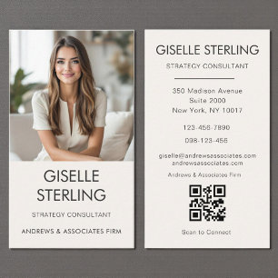 Neutral Minimal QR Code Photo Modern Business Card
