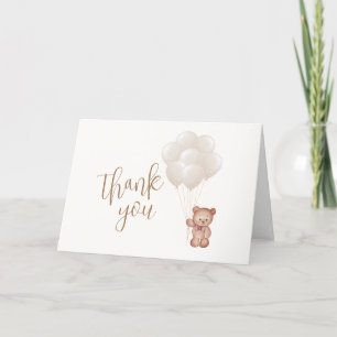 Neutral Minimalist Boho Bear Balloon Baby Shower Thank You Card