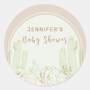 Neutral Minimalist Boho Cactus Arch Baby Shower Classic Round Sticker