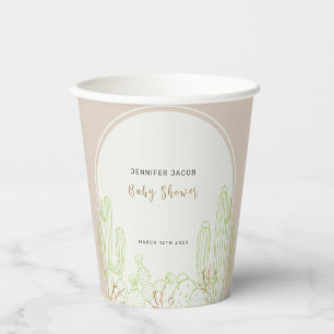 Neutral Minimalist Boho Cactus Arch Baby Shower Paper Cups