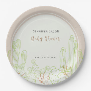 Neutral Minimalist Boho Cactus Arch Baby Shower Paper Plate