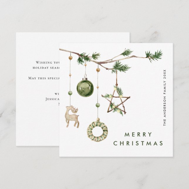 Neutral Minimalist Boho Christmas Composition Holiday Card (Front/Back)