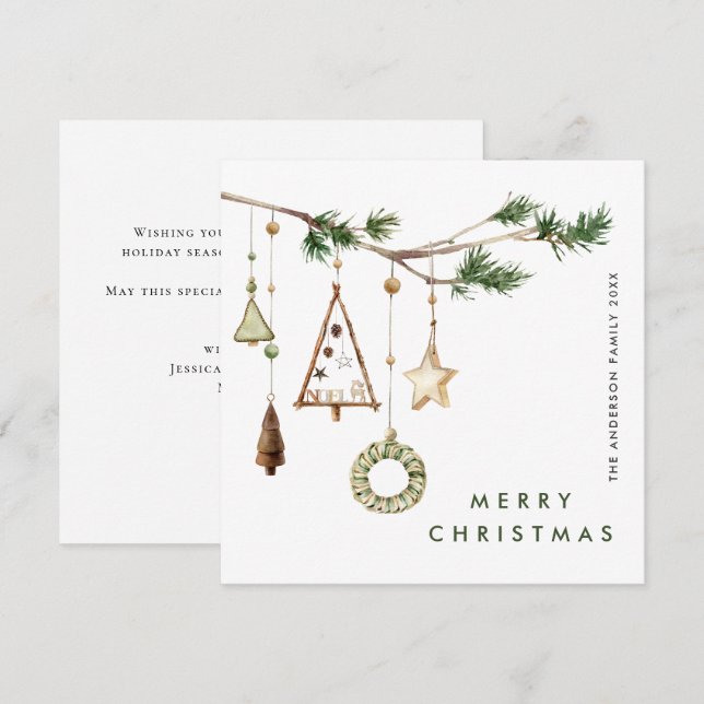 Neutral Minimalist Boho Christmas Composition Holiday Card (Front/Back)