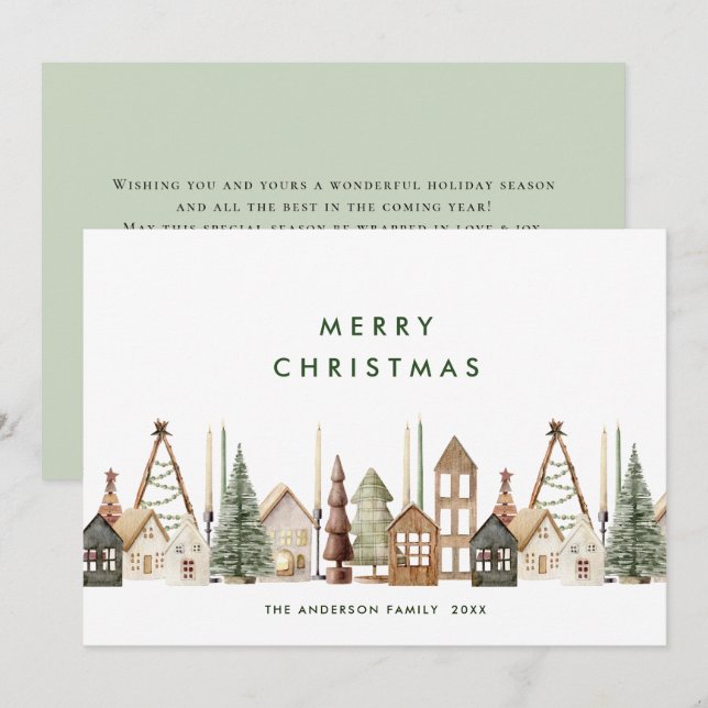 Neutral Minimalist Boho Christmas Composition Holiday Card (Front/Back)